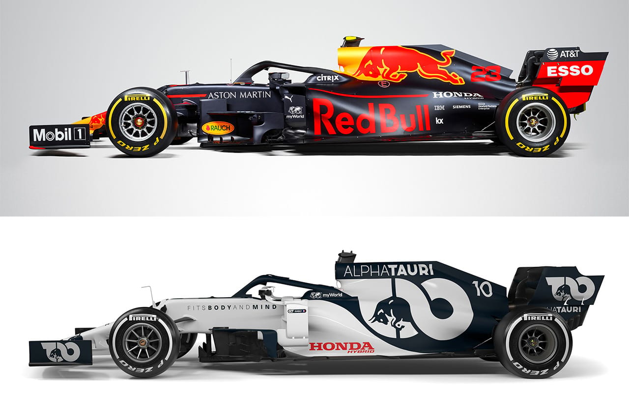 アルファタウリ・ホンダ AT01とレッドブル RB15 F1マシンのサイドビュー比較