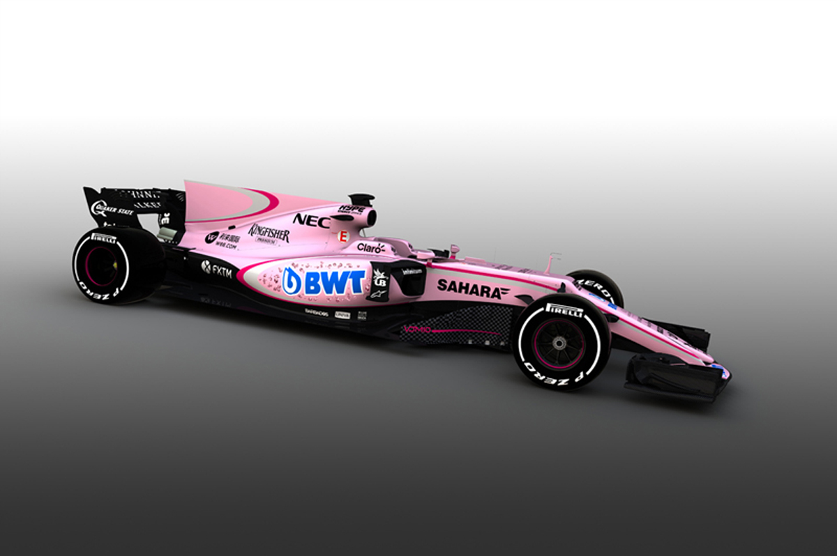 フォース・インディア、F1マシンのカラーリングをピンクに変更