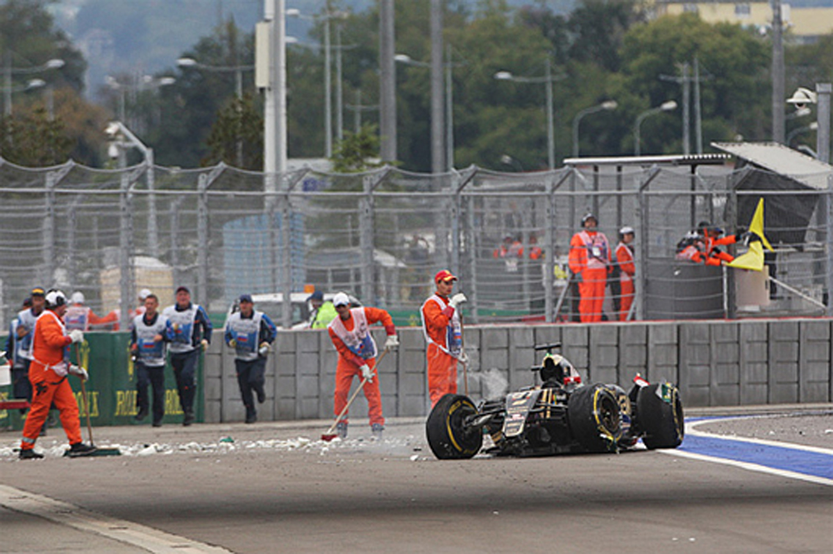 ロマン・グロージャン、F1ロシアGPのクラッシュでシートまで破損