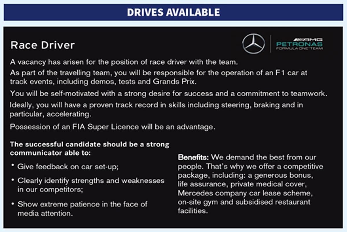 メルセデス、英AUTOSPORT誌にF1ドライバーの求人広告