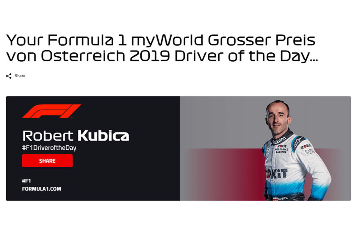 F1 | 技術的な不具合でクビサを“ドライバー・オブ・ザ・デー”として発表