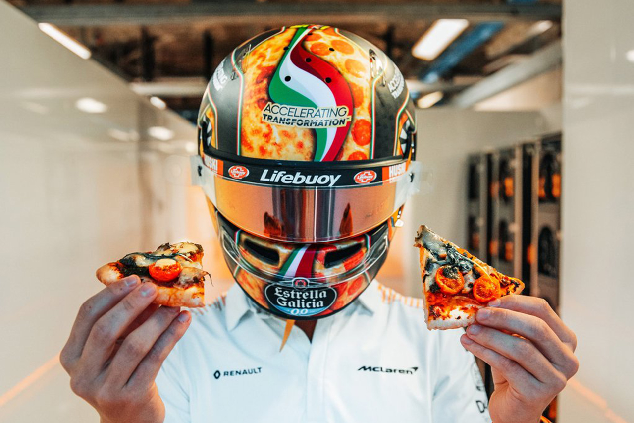 ランド・ノリス、F1イタリアGPは“ピザ柄”ヘルメットで参戦