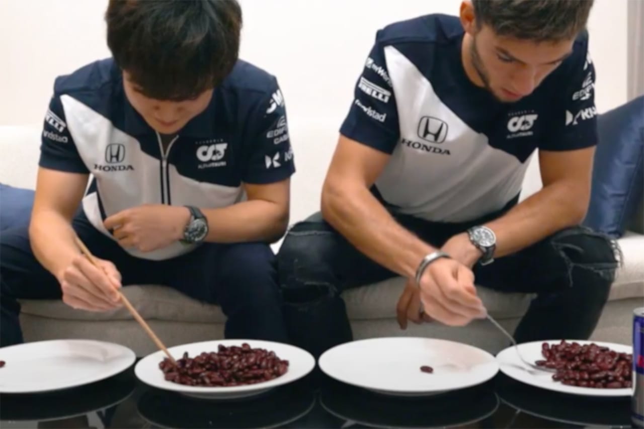 【動画】 角田裕毅 vs ピエール・ガスリー：爆笑ガチンコ『豆運び対決』