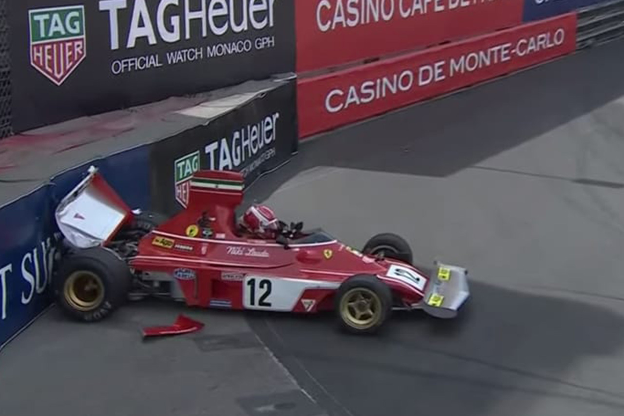 シャルル・ルクレール、ニキ・ラウダのフェラーリ312B3でクラッシュ