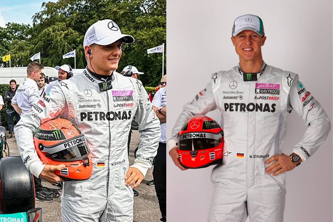 F1：ミック・シューマッハ、父のヘルメットのオーバーオールでW02を運転」