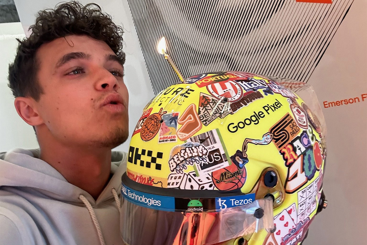 ランド・ノリス、アメリカGPで“F1参戦100戦目”を記念したヘルメット