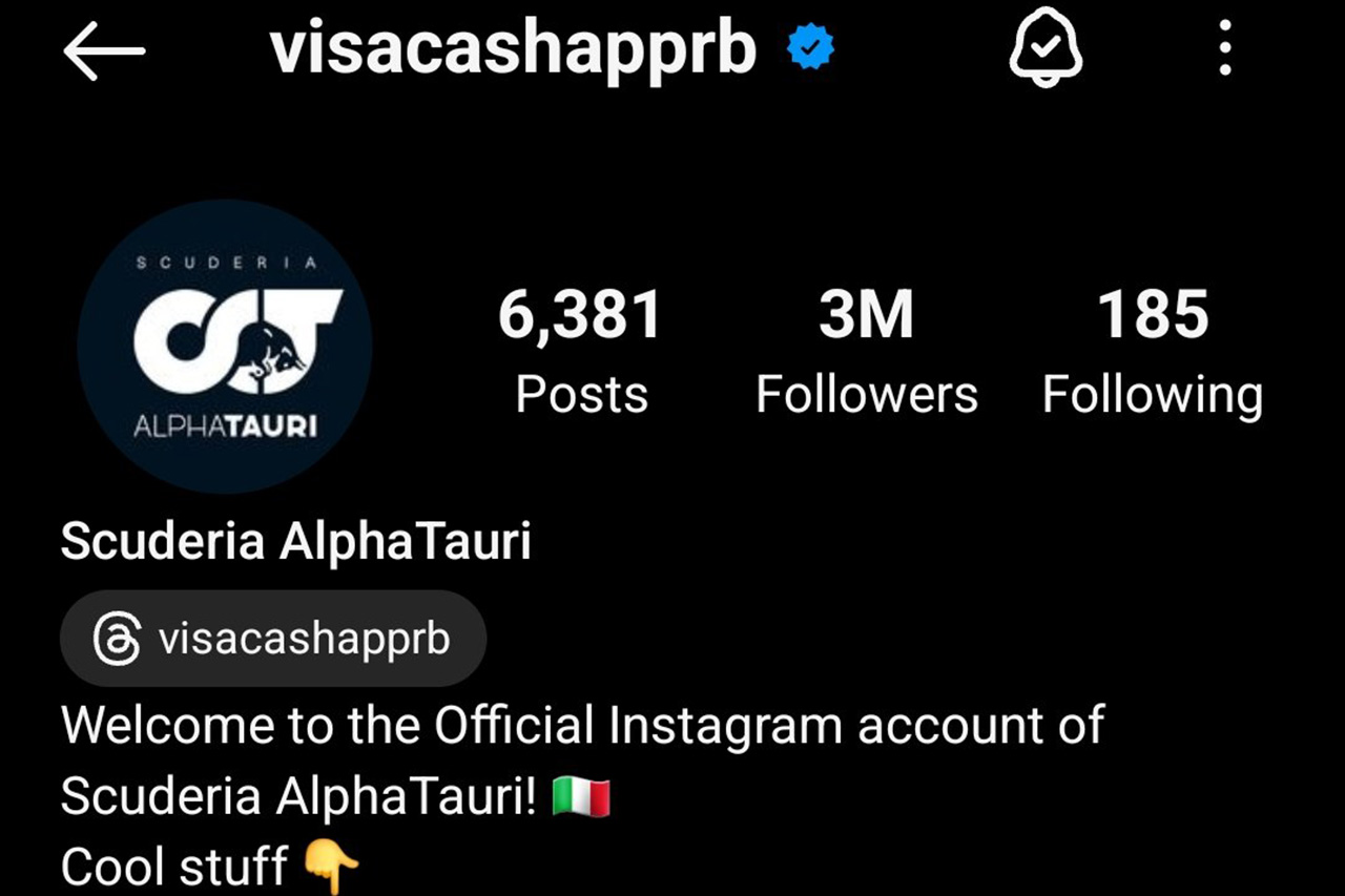 アルファタウリF1 インスタアカウントを「VisaCashAppRB」に変更するミス